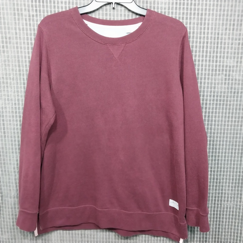 Orvis Sweatshirt Mens Fleece Lined Crewneck V-Stitch Large Burgundy Wine